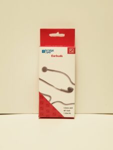 A pack of silver earbuds with stereo sound and are compatible with most mobile phones.