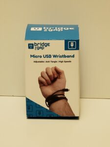 A package containing a Micro USB Wristband that is adjustable to any size wrist. Can be connected to most devices and offer high speed connection.